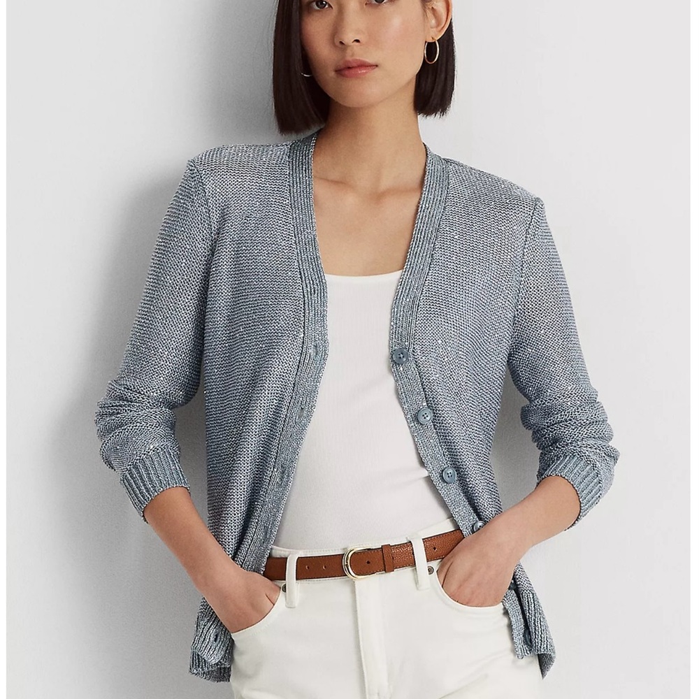 Ralph Lauren Sequined Linen Blend Cardigan Sweater Medium